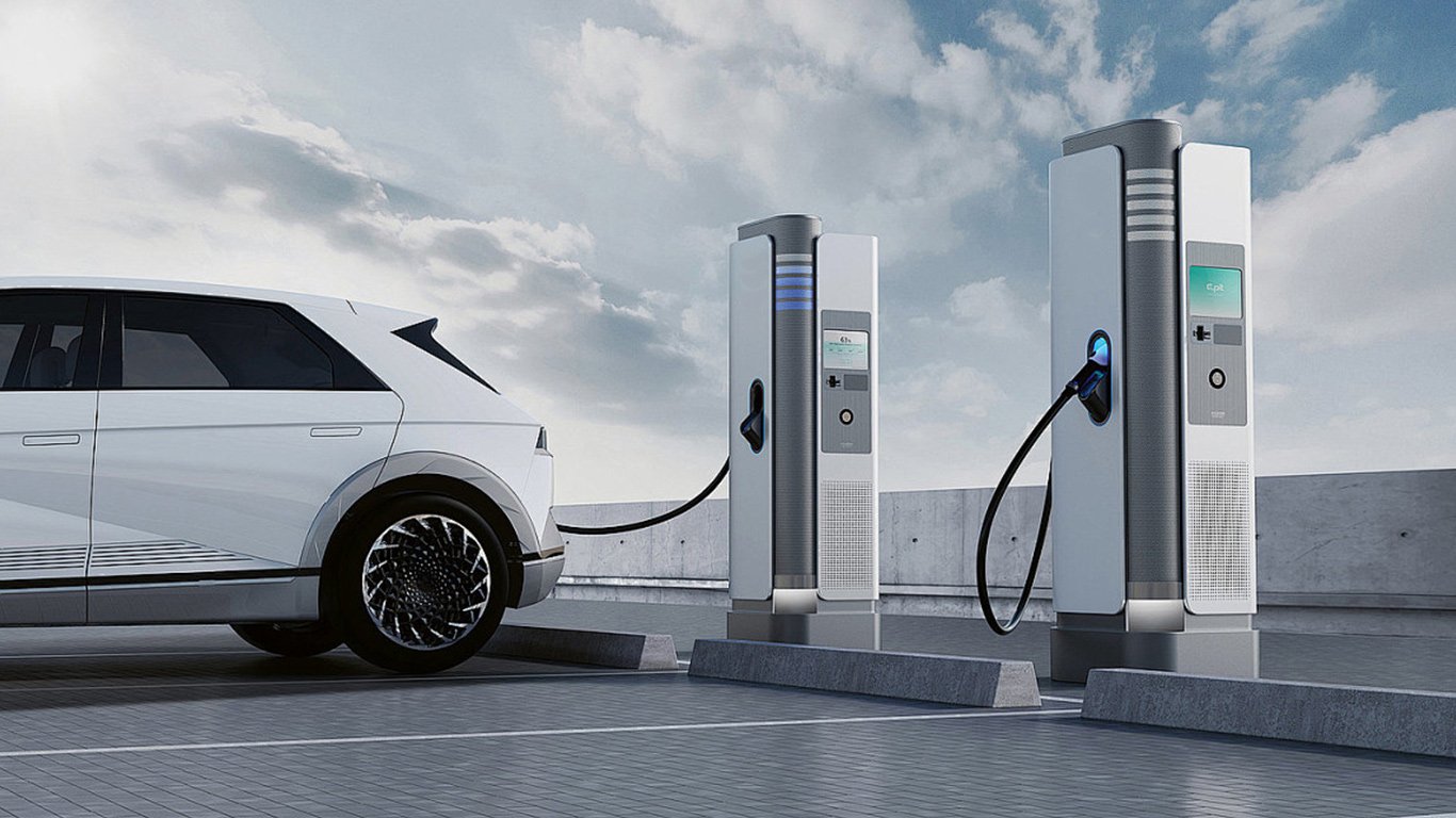 Outdoor EV charging kiosk with an integrated touch display