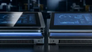 Air bonding vs optical bonding comparison for industrial touch displays showing air gap structure and fully laminated optical bonding structure