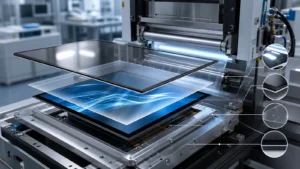 Optical bonding touch screen module with laminated glass and LCD for reduced reflection
