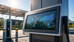 Sunlight readable industrial touch screen monitor in bright outdoor conditions with anti-glare glass