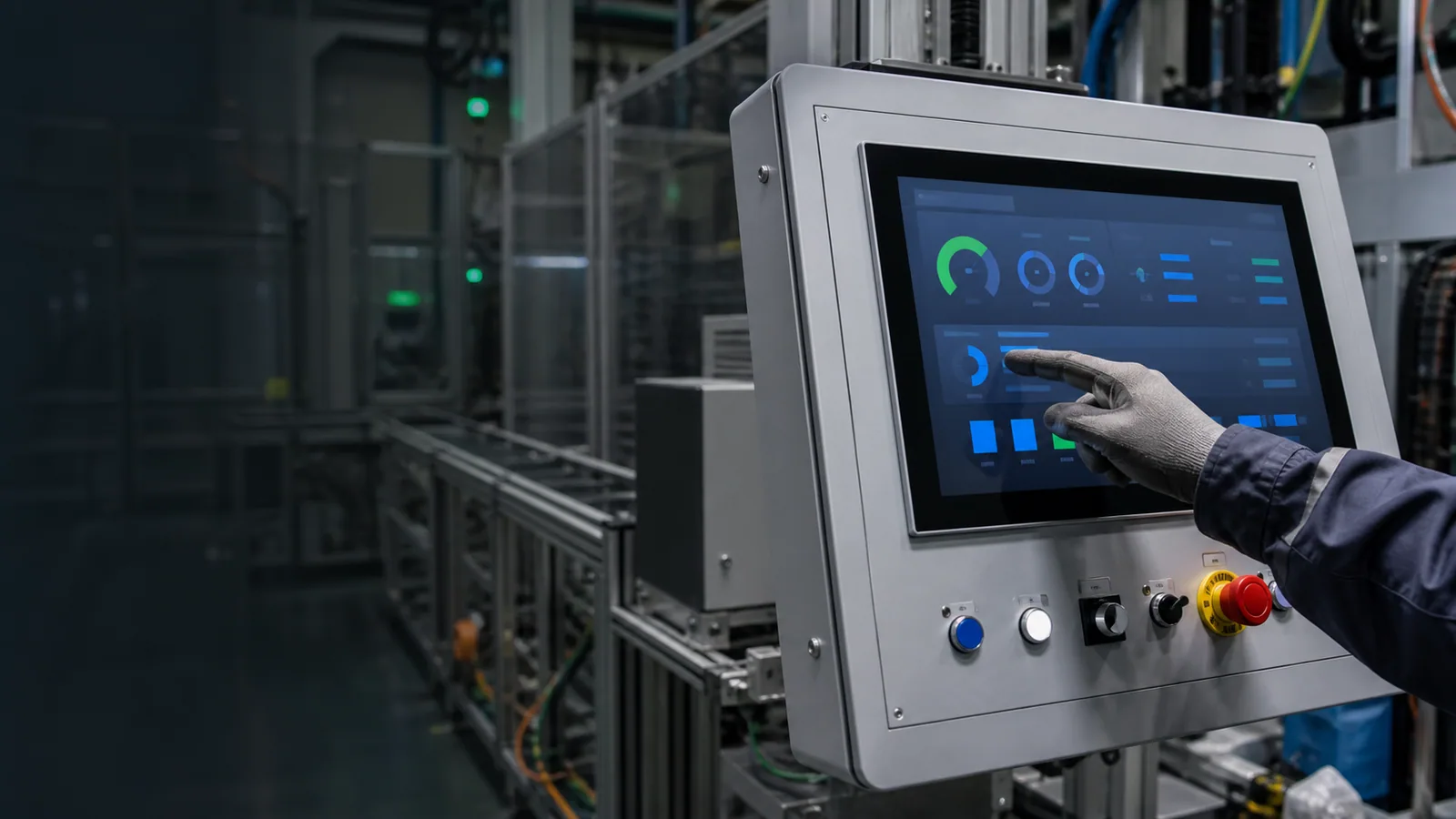 Écran tactile IHM installé sur une machine industrielle