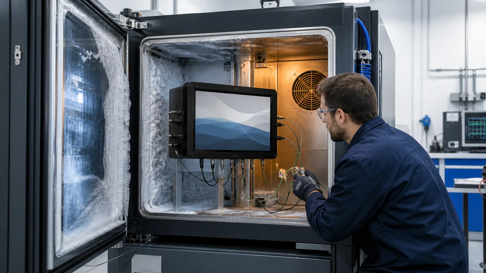 Essai environnemental d'un écran tactile industriel