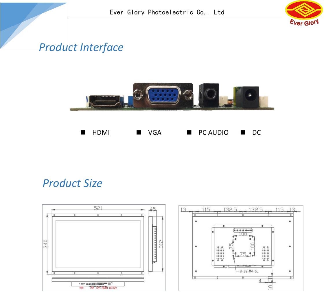 Interface e desenho 2D do monitor Open Frame ZD-215MT1C-V1