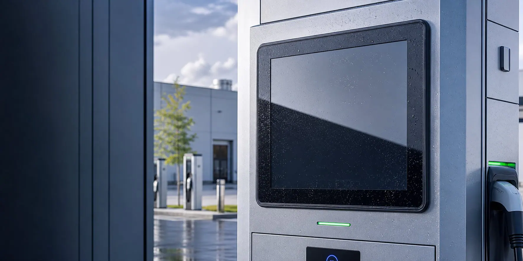 Industrial touch screen monitor integrated into outdoor equipment