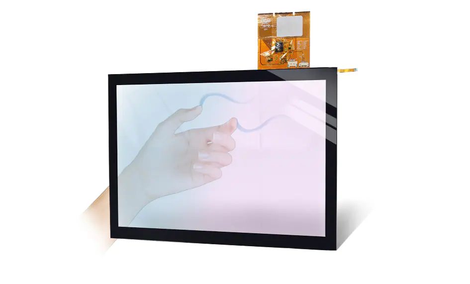 Custom projected capacitive touch panel close-up with FPC